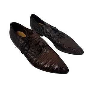 MOMA Woven Leather Pointed Toe Oxfords Dark Brown Made in Italy Size 38